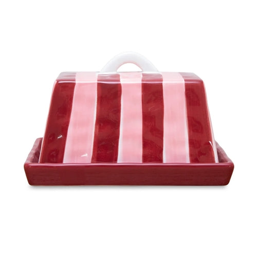 Burgundy + Pink Stripe Butter Dish