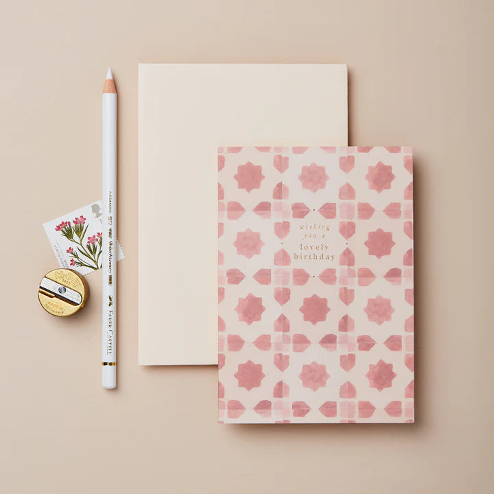 Pink Tiles 'Wishing You a Lovely Birthday' Card