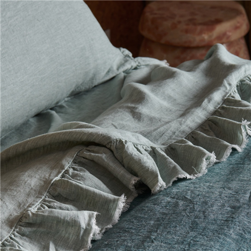 Fog French Linen Ruffled Flat Sheet