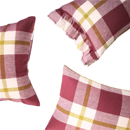 Plum Check French Linen Pillowcase