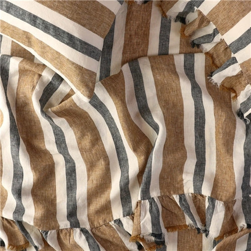 Taupe Stripe Ruffle Flat Sheet