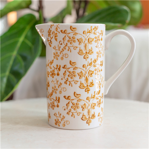 Floral Handpainted Jug-Ochre