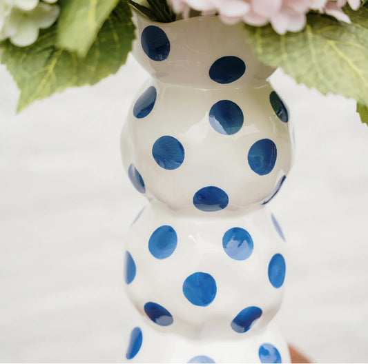 Three Tier Bubbles Vase White With Blue Spots