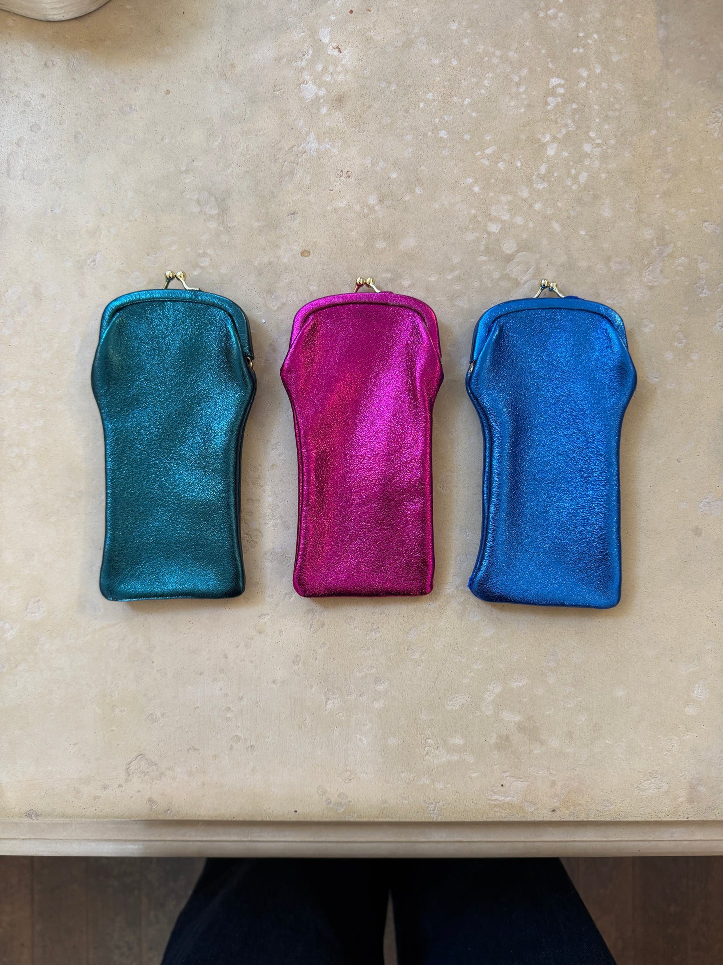 Leather Glasses Case - Electric Blue