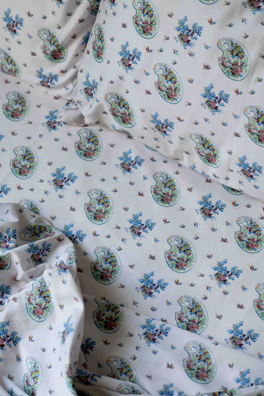 Pallettes & Swallows Sheet Set, organic cotton. Fitted, flat, 2 pillowcases