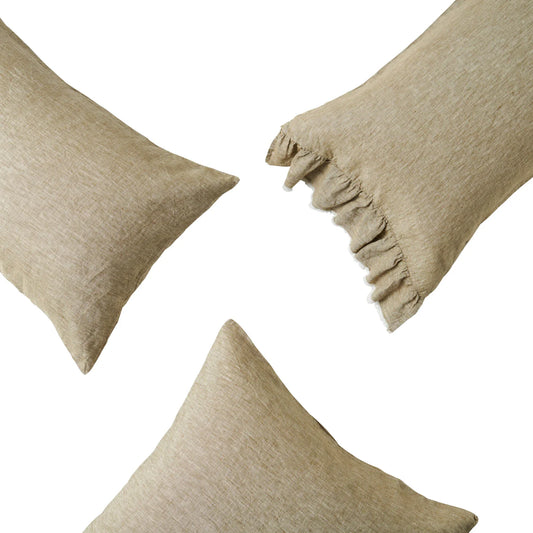 French Linen Ruffled Pillowcase-Moss Sold Individually