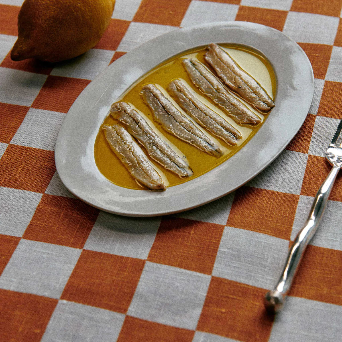 Small Checkers Tan Tablecloth