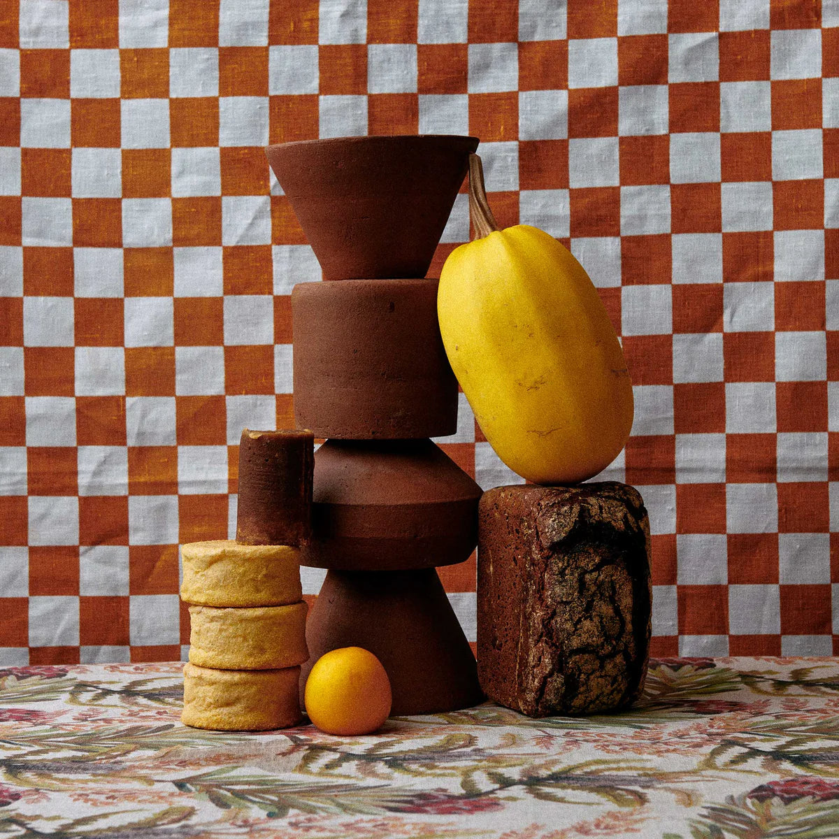 Small Checkers Tan Tablecloth