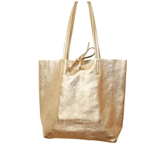 Leather Medium Tote- Gold