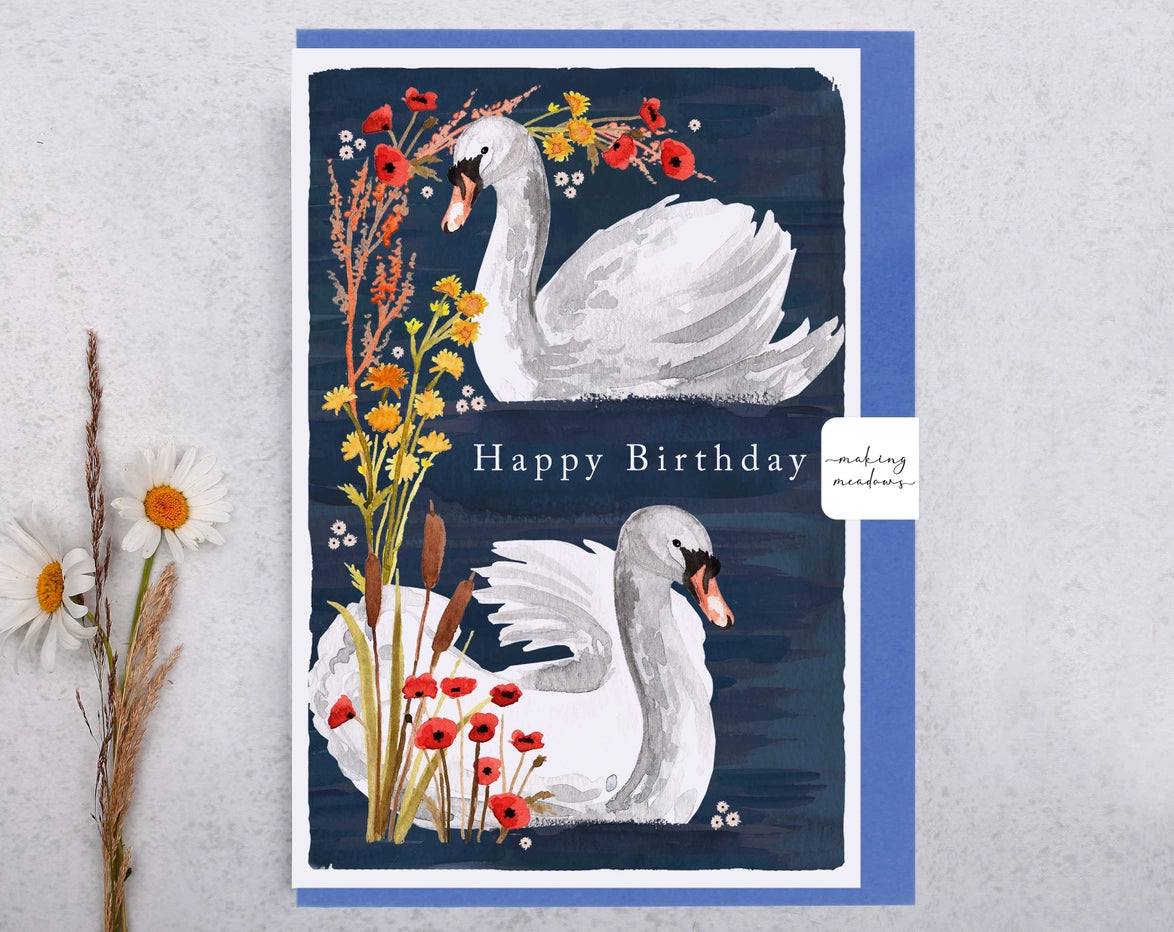 'Happy Birthday' Swan Card