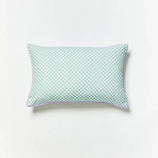 Tiny Checkers Powder Blue Outdoor Cushion