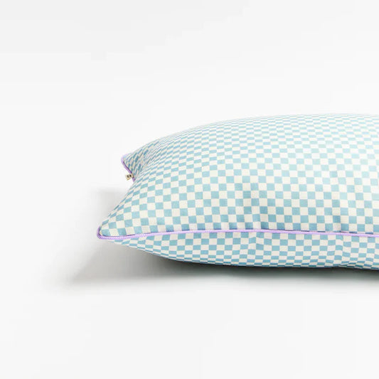 Tiny Checkers Powder Blue Outdoor Cushion