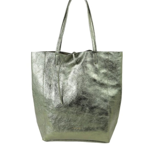 Leather Medium Tote-Khaki