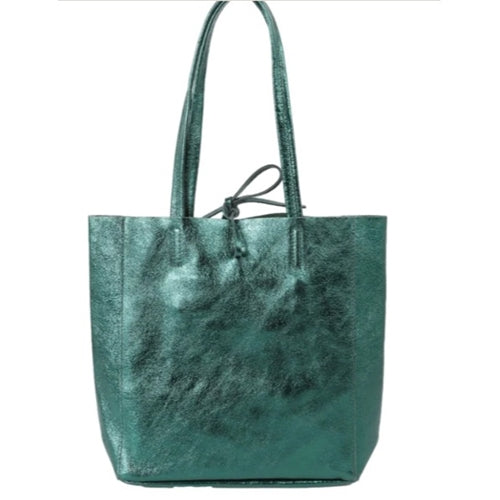 Leather Medium Tote- Green