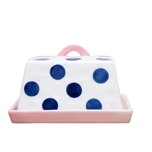 Navy + Pink Dotty Butter Dish