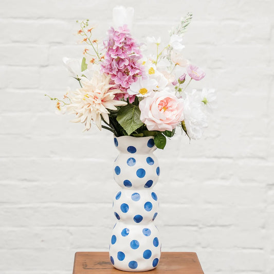 Three Tier Bubbles Vase White With Blue Spots