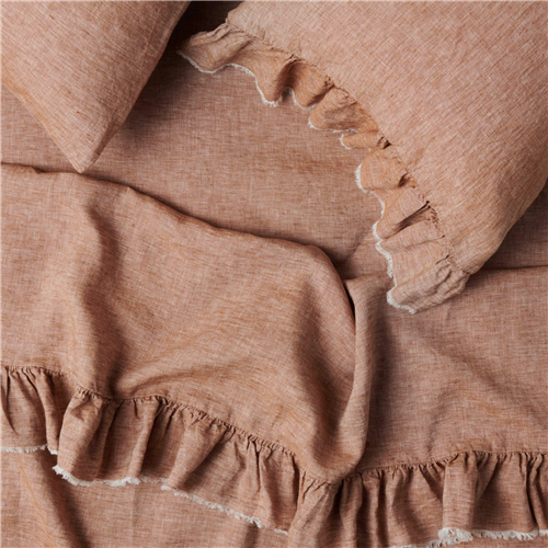 Cinnamon French Flax Linen Flat Ruffled Sheet