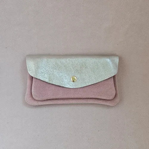 Leather Coin Purse - Pink/Silver