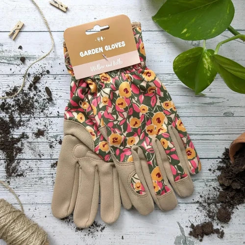 Bespoke Plants - Gardening Gloves - Abstract Flowers Mustard/Pink