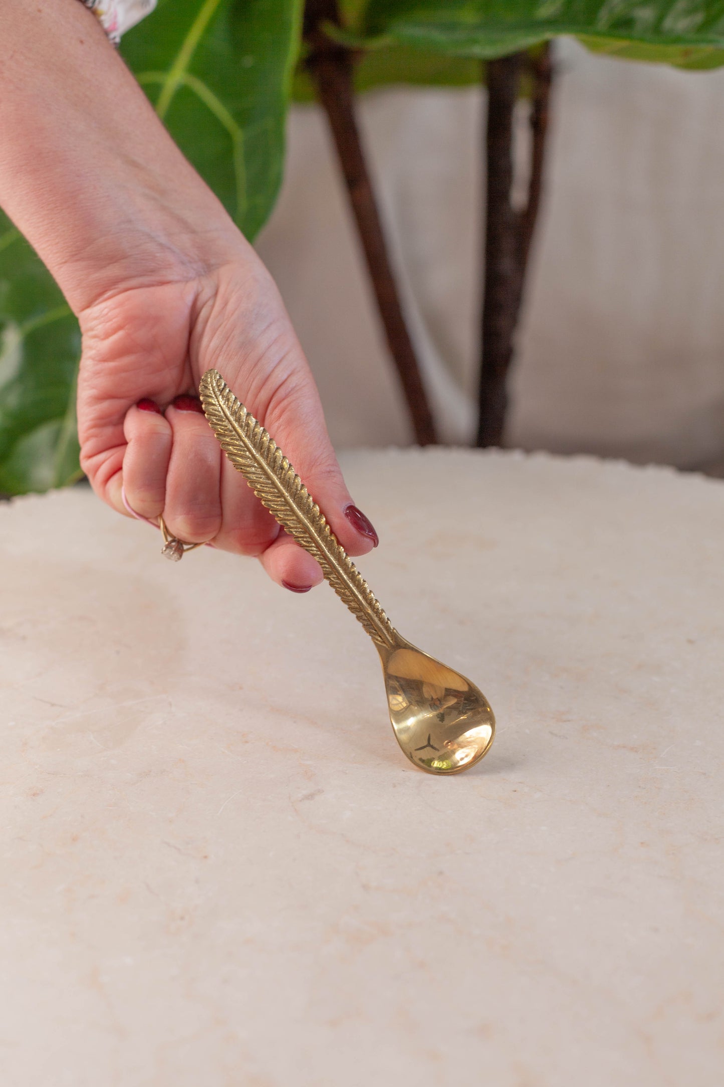Feather Brass Spoon