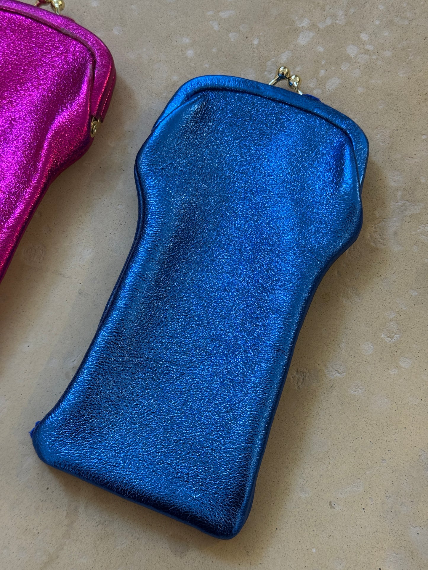 Leather Glasses Case - Electric Blue