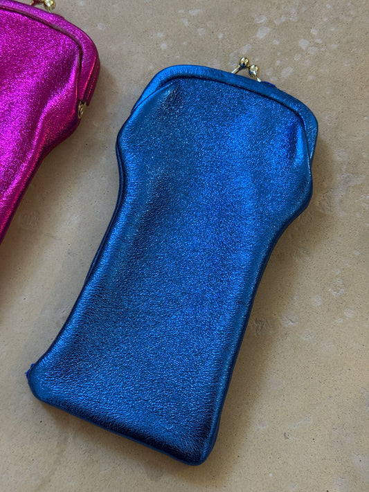 Leather Glasses Case - Electric Blue