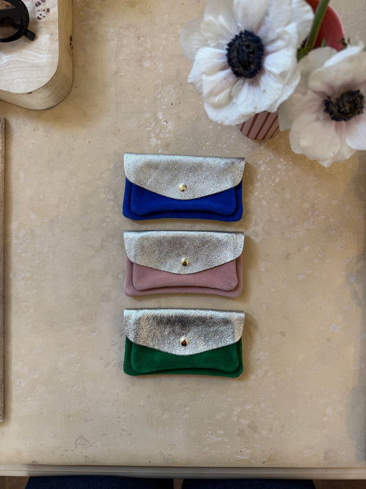 Leather Coin Purse - Pink/Silver