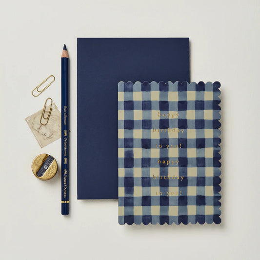 Blue Gingham 'Happy Birthday'