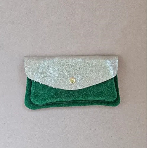 Leather Coin Purse - Green/Silver