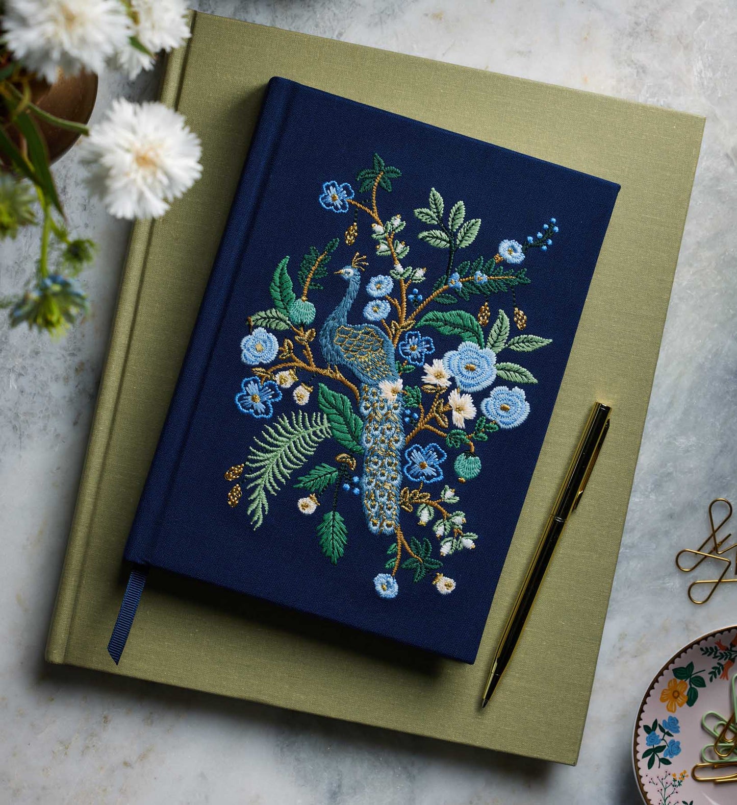 Embroidered Fabric Journal-Peacock
